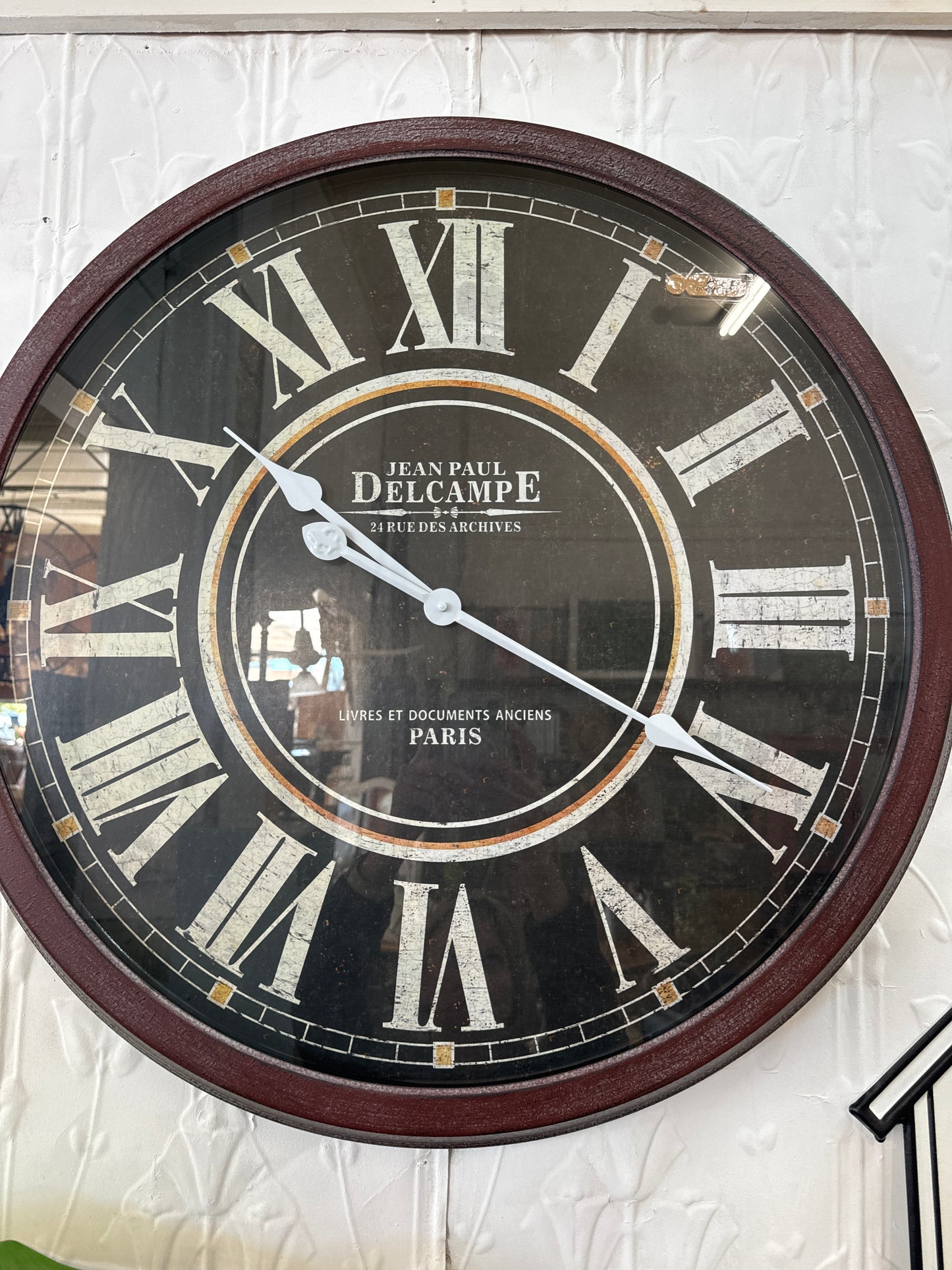 70cm Vintage-Style 'Delcampe' Glass-Front Wall Clock 70x6cm